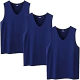 [AseiwaA] メンズ インナーシャツ 3枚セット Vネック ノースリーブ タンクトップ Tシャツ 肌着 速乾 通気 シームレス (M, ネイビー)