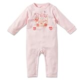 Baby Nest ロンパース カバーオール 女の子 長袖 ネコ柄 コットン100% ピンク 3-6M