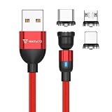 WAYetTO 充電ケーブル マグネット 3in1 充電器 マグネットケーブル マグネット式 Type-C タイプC MicroUSB スマホ タブレット (レッド, 2m) [並行輸入品]