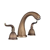 Beelee Antique Brass Deck Mounted Three Holes Double Handles Widespread Bathroom Sink Faucet [並行輸入品]