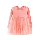 ベビー服 子供服 ガールズワンピース チュニック 女の子 キッズドレス 長袖 チュールスカート シンプル 入園式 入学式 春 秋 冬 １歳 2歳 3歳 TD204 (92, ピンク)