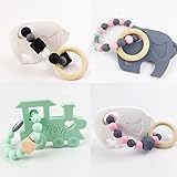 シリコン おしゃぶり 歯固め ジュエリー 歯がため 赤ちゃんのおもちゃ ママ授乳ペンダント オーガニック[BPAフリー][FDA認可済]木育 安全 無味 4枚セット
