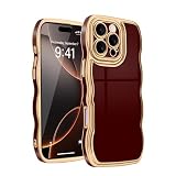 Teageo iPhone 16 Pro 用 ケース、韓国ウェーブデザイン メッキ加工ケース 衝撃吸収 落下防止 カメラ保護 カバー 対応 iPhone 16 Pro（ワインレッド）