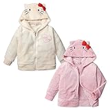 (アイボリー/90cm)ベビー服 女の子 アウター フルジップ なりきりパーカー Hello Kitty ハローキティ マシュマロフリース フェイス柄フード リボン 刺繍 女児 ベビー