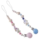 Perfk 赤ちゃん　ベビー　木製　可愛い　漫画　おしゃぶりチェーン　おしゃぶりホルダー 　2個セット