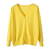 [Blostirno] Vネックカーディガン レディース 長袖 ニット 無地 きれいめ イエロー（JK0822yellow-m）