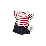 夏ベイビー服 半袖Ｔシャツ Pojour ガールズＴシャツ キッズ用かわいいファッション縦縞Ｔシャツ 2セット 子供ギフト 綿 通気 90cm 赤