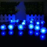 Jimeng　ファーボール型　ソーラーLEDイルミネーションライト　電気代不要　太陽電池で自動点灯　30球6m 　ブルー