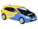 2001 Civic Type R EP3 Blue and Yellow with Black Hood Spoon Sports 1/64 Diecast Model Car by Paragon Models PA-55348