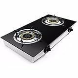 GHP 28 " x15 " x3 " piezo-electric 15000 BTU強化ガラス真鍮ダブルバーナーストーブ