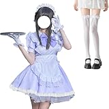 [AOTYP] メイド服 コスプレ コンカフェ メイド レースフリフリ ショート丈 メイドコスチューム ハロウィン仮装 メンズ セット 一式 こすぷれ イベント パーティー 大人 女装 大きいサイズ ハロウィン 学園祭 撮影 オタクダンス パープルM