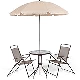 LOWYA （ロウヤ） パラソル付き ガーデンテーブル 4点セット ガラステーブル 折り畳み メッシュチェア 2人掛け