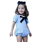 Tovadoo キッズ　ロンパース　半袖　リボン　ジッパー　ブルー　コットンブレンド　可愛い　ファッション　爽やか　夏休み　海遊び　遊園地　リゾート　旅行　パーティー　結婚式　出産祝い　新生児　女の子