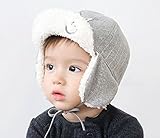 ベビー帽子 パイロット帽子 男の子 女の子 秋冬 キャップ 飛行帽 キッズ 子供 もこもこ 防寒 防風 アウトドア 裏起毛 綿 耳まであったか（6ヶ月～24ヶ月） (グレー)