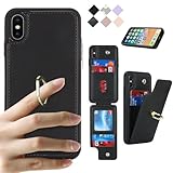 Cavor iPhoneXS 手帳型ケース iPhoneX ケース背面ポケット付きiPhone10 ケース カードポケット【上下開】iPhoneXS スマホケース iPhoneXS 携帯ケース【RFID機能】iPhoneX 財布型ケースiPhoneXS case 360°回転リング 可愛い横置 免許証とクレジットカード カード収納 Qi急速充電対応 落下防止-ブラック