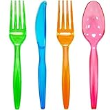 ChefLand 96-Piece Plastic Cutlery Combo Knives/Forks/Spoons, Assorted Neon Colors [並行輸入品]