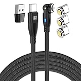 DAIAD USB-C 充電ケーブル マグネット式 9PIN PD 100W対応 5A eMarker データ転送 LED搭載 回転 着脱式 防塵 ナイロン編組 Type-c端子 3個 1.8m (ブラック)