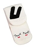 ベビー　赤ちゃん 靴下 滑り止め　秋　冬　暖かい　ソフト　コットン　吸汗防臭　ソックス　靴下　かわいいパターン パターン非対称 綿 フロア ソックス (S(0－1歳), 白い兎)