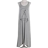 (マーシェル) Marshel マタニティ マキシ ロング ワンピース ノースリーブ フェザー柄 マタニティー服 楽ちんワンピ グレー フリーサイズ