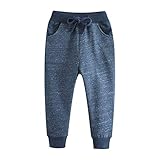 KISBINIキッズ ロングパンツ 子供服 長ズボン ウエストゴム ストレッチ 男の子 パンツ ジャージ 綿 カジュアル ボーイズ スポーツ 無地 140 ネイビー