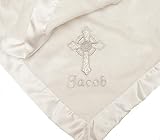 PERSONALIZED Embroidered Satin Trimmed Classic White Christening Baptism Baby Blanket by Personalize