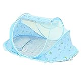 折りたたみ式昆虫ネット敷きマット付き蚊帳-青