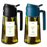 TrendPlain 470ml オイルスプレー 料理用 - 遮光・貼付けシール付き 2イン1 スプレーボトル＆ディスペンサー 油スプレー ブラック＆ネイビー