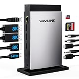 WAVLINK ノートパソコン ドッキングステーション 3 モニター対応、11-in-1 USB C ドッキングステーション（PD3.1 125W 充電対応）、8K HDMI / 8K DisplayPort、5 USB-C/USB-A ポート、SD/TF スロット、オーディオ/マイク、RJ45 イーサネット対応（M1/M2/M3チップ搭載Mac・Windows対応）