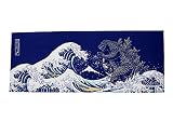 フォーカート ゴジラ＆浮世絵 富嶽 手ぬぐい ネイビー 日本製 綿100％ [長さ90×幅34ｃｍ]