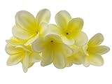 Bunch of 10 PUリアルタッチ人工プルメリアFrangipani LifelikeフラワーBouquetsウェディングホームパーティーデコレーション イエロー BC49LY