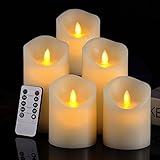 Pandaing Set of 5 Realistic Moving Flame Real Wax Flameless Candles with 10-Key Remote Control and 2