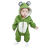 YUEGUANG ベビー服 長袖防寒着 カエル ジャンプスーツ ロンパース コート フード付き 女の子 男の子 秋冬用 新生児用 可愛い (80cm)