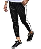 PUラインジョガーパンツ メンズ PUレザーパンツ サイドライン ストレッチ ウエストゴム ブラック 黒 (ジョーカー) LL