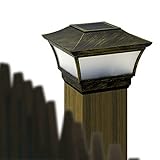 CHEEKON Solar Powered LED Post Cap Light for 4 X 4 Nominal Wood Posts , Base Measures 3.5 Inch , Met