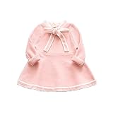 Pojour 夏 0-2歳 2-7歳キッズスカート カットソー 女の子可愛いドレス 通気 綿 リボン付きワンピース ピンク(100cm)