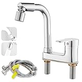 Maynosi 洗面台蛇口 2穴洗面用水栓 洗面水栓 ツーホール式 フル回転ヘッド ２つの水流モード シングルレバー 混合水栓 手洗いボウル用 360° 回転 水栓金具 取付ホース クロム