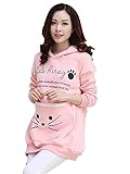 【セオヴェル】THEOVEL トップス レディース マタニティ ロング パーカー 厚手 裏起毛 ねこ 冬 (M, ピンクキャット)