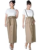 Sweet Mommy マタニティボトム トレンチ風ロングスカート サスペンダー付き ウエスト調節機能 2WAY ポケット付き 肩ひも長さ調節可 ウエストリボン 大きいサイズ 上品素材 マキシ 産前産