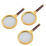 DealMux取り外し可能な光学レンズローズウッド4X拡大鏡拡大鏡直径80mmの3枚ゴールドトーンハンドル