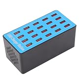 複数のUSB充電器、100-240V 20ポートノンスリップDC5V 20A 100Wホテル用冷却ファン付き難燃性USB充電ステーション (米国プラグ 100‑240V)