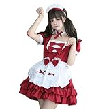[AOTYP] メイド服 コスプレ コンカフェ メイド 可愛いメイド ショート丈 メイドコスチューム ハロウィン仮装 レディース ハロウィンメイド イベント パーティー 大人 ハロウィン 学園祭 撮影 オタクダンス レッド 2XL