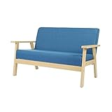 Home-Like ソファ ファブリックソファー リビングソファ ダイニングソファ 北欧風 木フレーム 組み立て式 ナチュラル おしゃれ かわいい ボタン 木脚 木製フレーム シンプル  (2人掛け, ブルー)