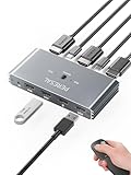 USB 3.0 KVMスイッチ リモコン付き 4K@60Hz KVMスイッチ 2台のコンピューター用 モニター1台、キーボード、マウス、プリンター