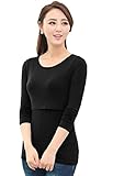 (ポルトプエルト) Porto Puerto 長袖 Uネック 授乳口付 トップス マタニティ 妊娠中 妊婦 ママ 母親 レディース M L 黒 灰色 紺色 赤 シンプル チュニック 薄手 きれいめ [