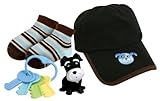 Stephan Baby Bath Squirter, Bootie Socks, Key Rattle and Sport Cap Gift Set, Blue Dog, 6-12 Months b