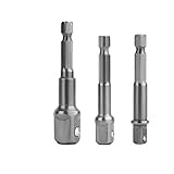 ソケットアダプターセット 3本組 差込角 電動ドリル用 六角シャンク 6.35(1/4)72mm・9.5(3/8)65mm・12.7(1/2)65mm