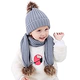 oenbopo 帽子 マフラー ２点セット ニット製 ポンポン付き 軽量 伸縮性ある 生産祝い フりーサイズ 防寒 冬 しもやけ 対策 スカーフ キャップ (03)