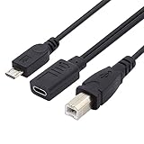NFHK Type-C USB-C メス - USB2.0 標準タイプB & Micro USB オススプリッター 延長充電ケーブル