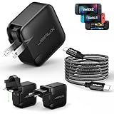 JSAUX GaN 65W PD急速充電器 Switch 2対応 USB C 2mケーブル PSE認証済 折りたたみ式 海外プラグ付 ブラック