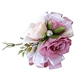 Prettyia 手首コサージュ　結婚式　フラワー　手花　お花　造花　ブライダル花　人工シルク　シルク花　飾り付け　4色選択　 - ダスティピンク